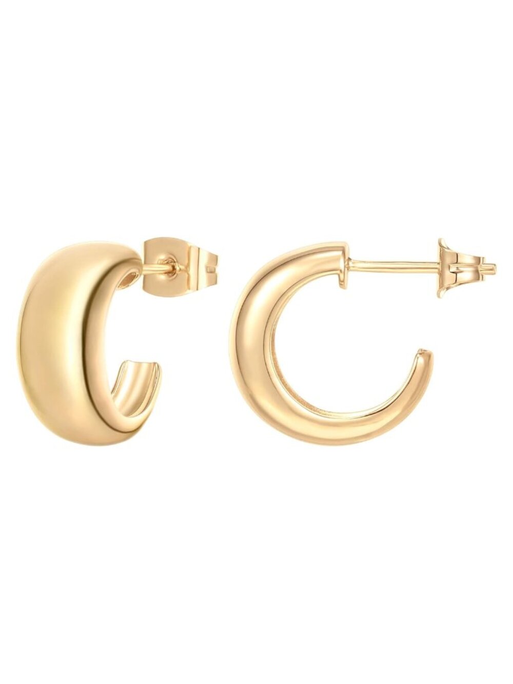 14K Gold Plated Dome Huggie Earrings 925 Sterling Silver Posts Small Wide Round